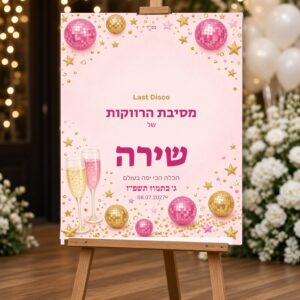 Alternative view of שלט כניסה למסיבת רווקות על קאפה בעיצוב אישי – דיסקו ורוד