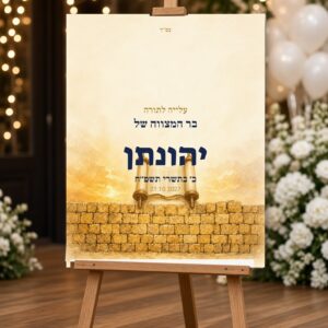 Alternative view of שלט כניסה לבר מצווה על קאפה בעיצוב אישי – הכותל וספר תורה