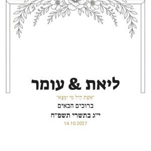 שלט כניסה לחתונה על קאפה בעיצוב אישי – חופה מינימליסטית