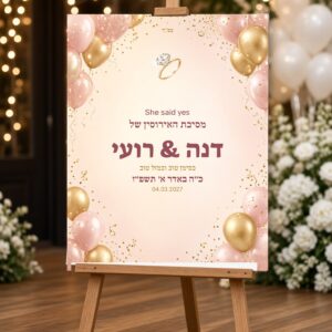 Alternative view of שלט כניסה לאירוסין על קאפה בעיצוב אישי – פרחים ורודים