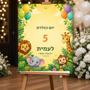 Alternative view of שלט כניסה ליום הולדת לילדים על קאפה בעיצוב אישי – ספארי