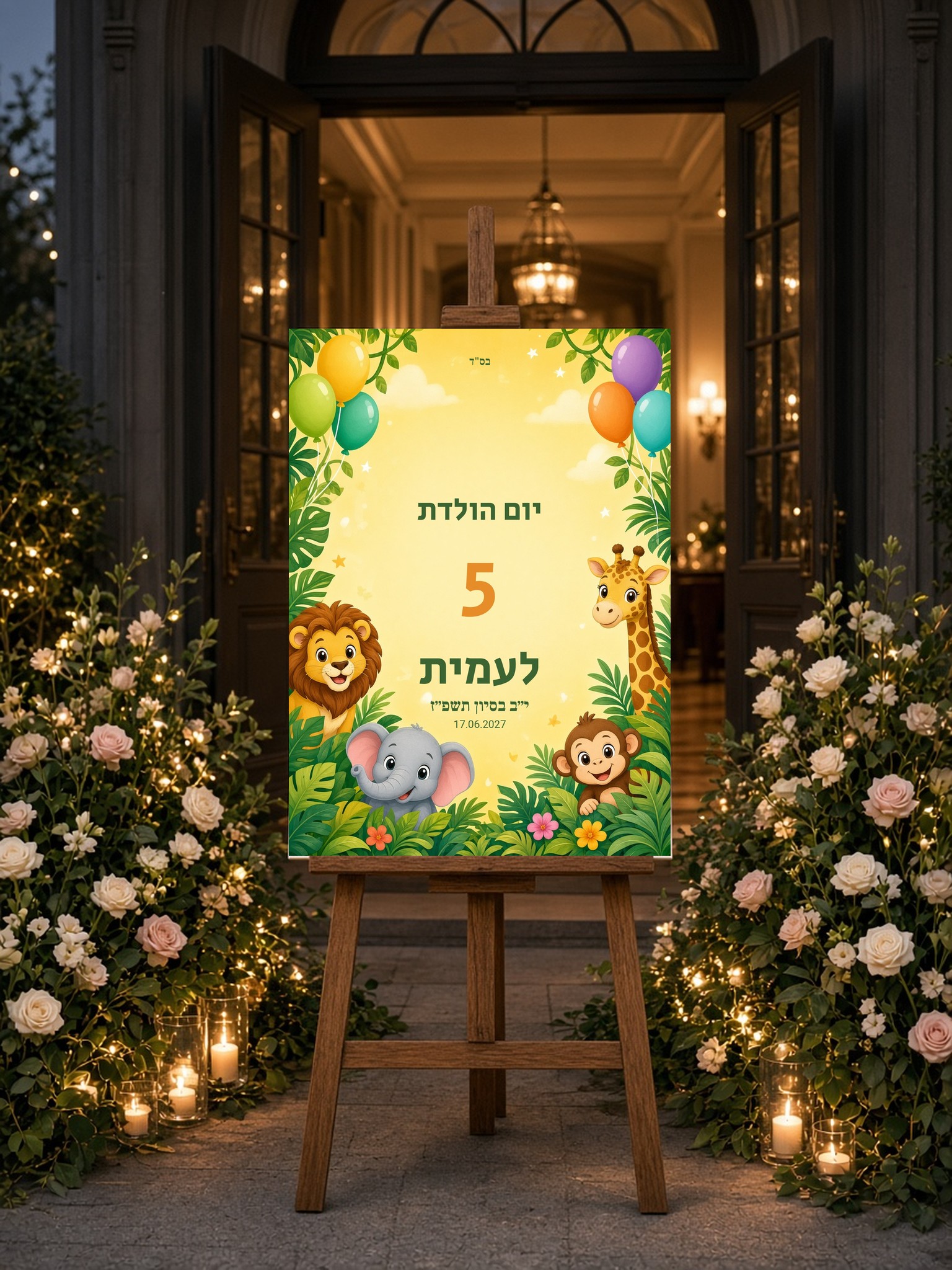 שלט כניסה ליום הולדת לילדים על קאפה בעיצוב אישי – ספארי – תמונה 3