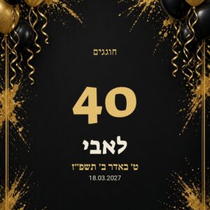 שלט כניסה ליום הולדת 40 על קאפה בעיצוב אישי – שחור זהב