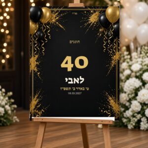 Alternative view of שלט כניסה ליום הולדת 40 על קאפה בעיצוב אישי – שחור זהב