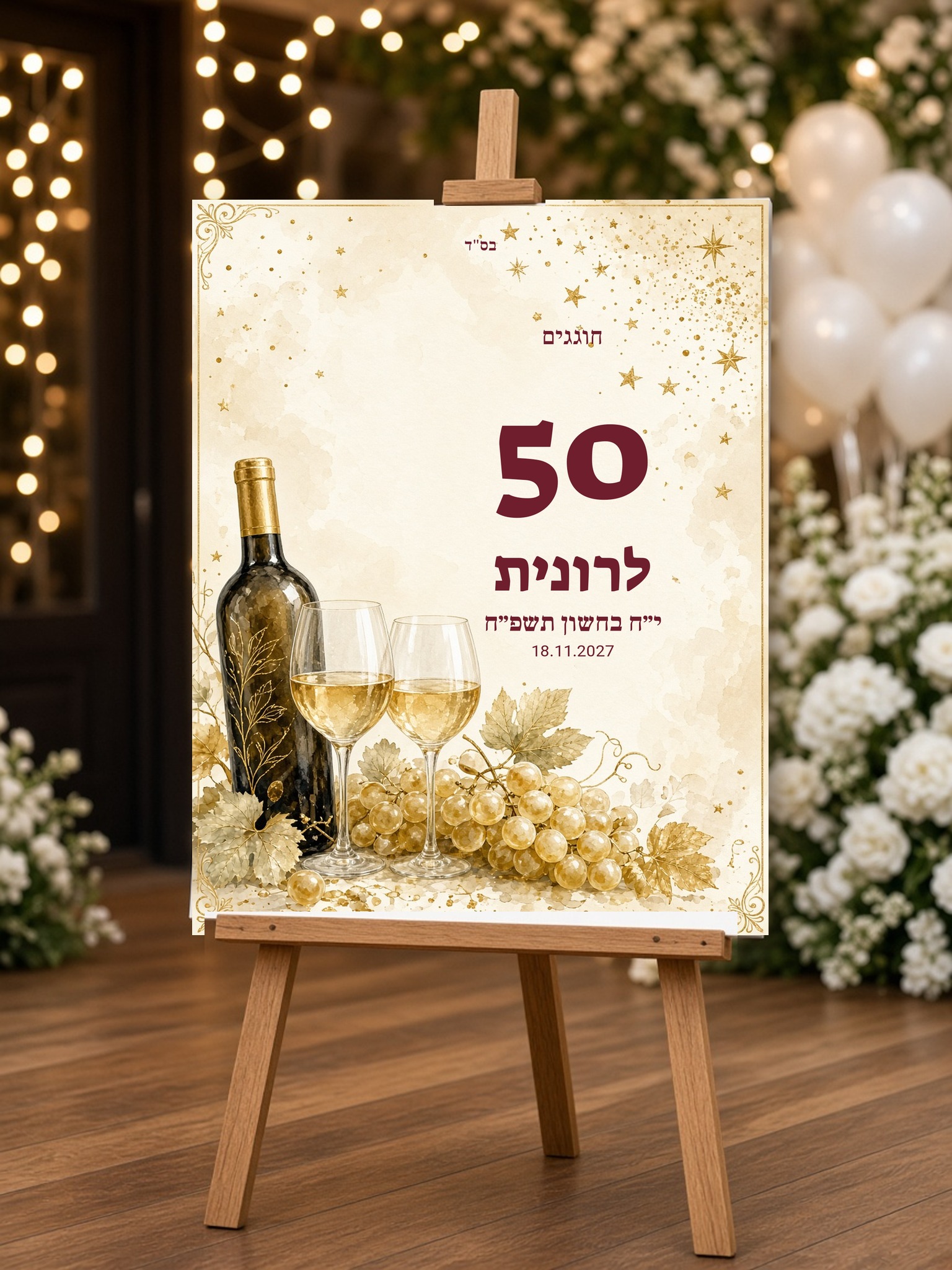 שלט כניסה ליום הולדת 50 על קאפה בעיצוב אישי – יין ובורדו – תמונה 2