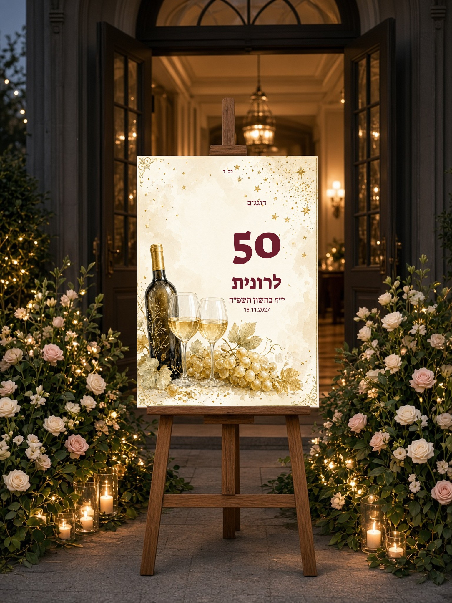 שלט כניסה ליום הולדת 50 על קאפה בעיצוב אישי – יין ובורדו – תמונה 3
