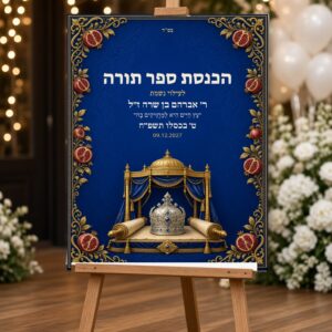Alternative view of שלט כניסה להכנסת ספר תורה על קאפה בעיצוב אישי – כתר וזהב
