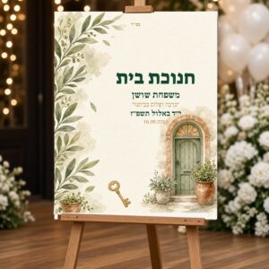 Alternative view of שלט כניסה לחנוכת בית על קאפה בעיצוב אישי – עלים וזהב