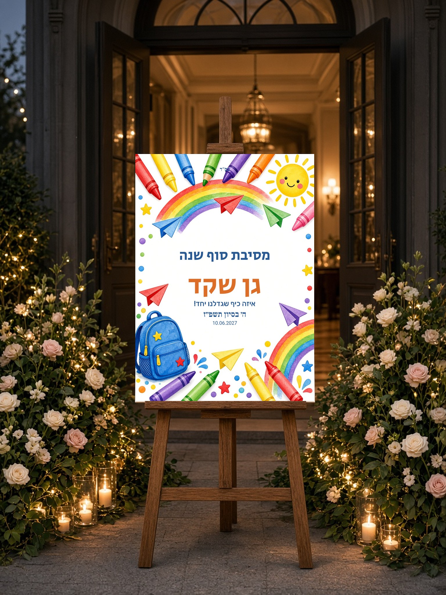שלט כניסה לגן ולסיום שנה על קאפה בעיצוב אישי – מסיבת סוף שנה – תמונה 3