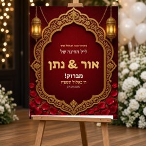 Alternative view of שלט כניסה לחינה על קאפה בעיצוב אישי – אדום זהב עם פנסים