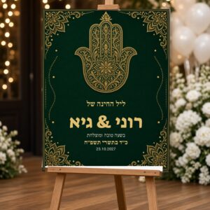 Alternative view of שלט כניסה לחינה על קאפה בעיצוב אישי – אמרלד וחמסה זהב