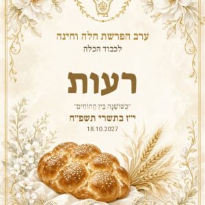 שלט כניסה לחינה והפרשת חלה על קאפה בעיצוב אישי – לבן זהב
