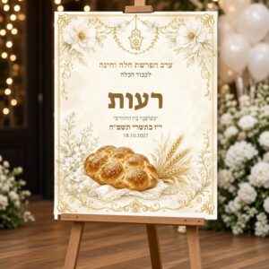 Alternative view of שלט כניסה לחינה והפרשת חלה על קאפה בעיצוב אישי – לבן זהב